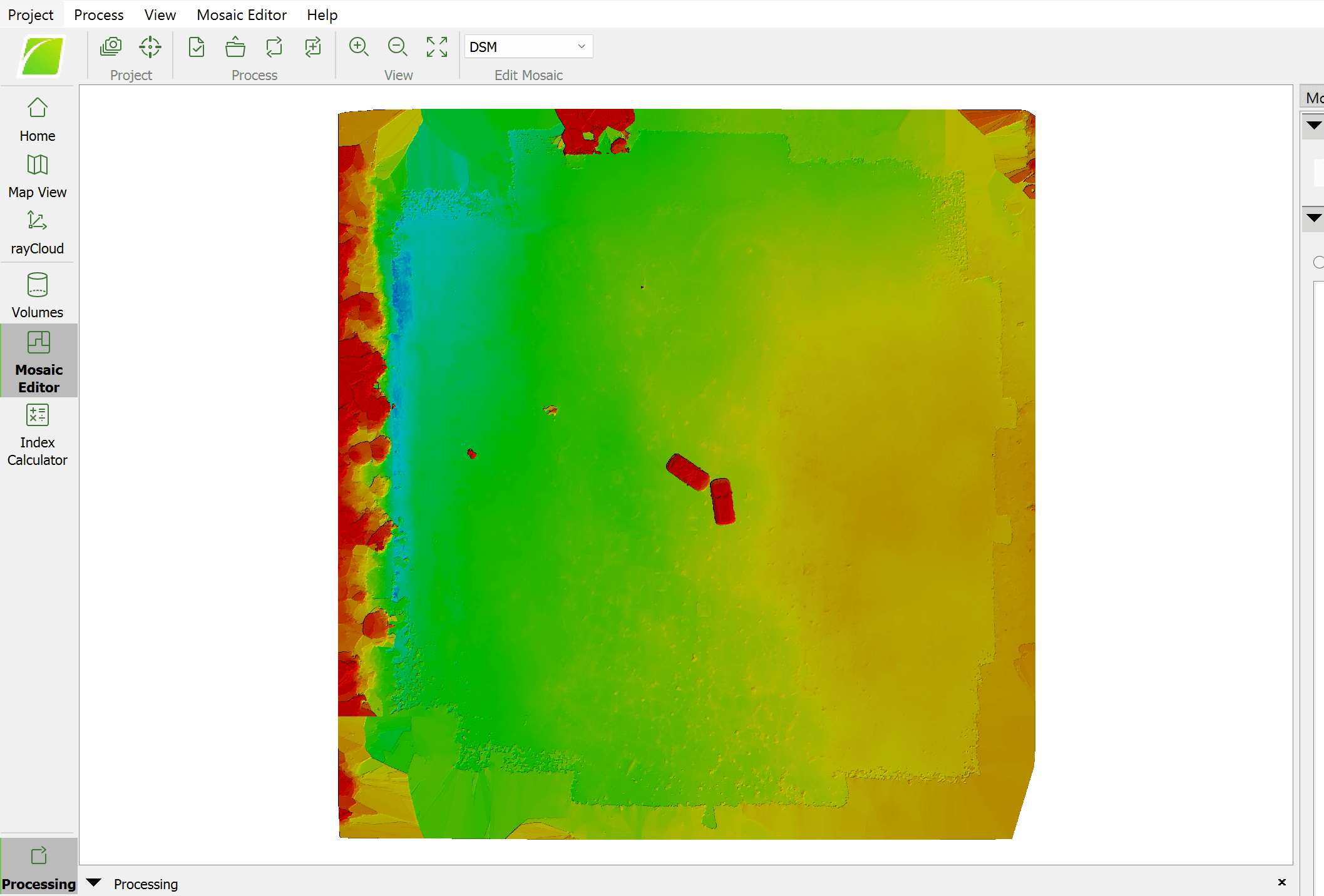 Digital surface model showing field elevation from blue (low) to red (high)